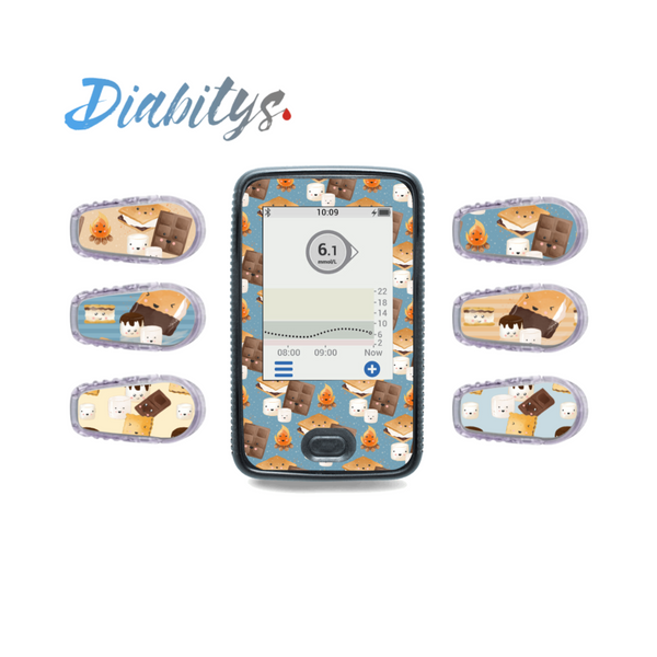 Dexcom G6 Receiver Sticker & Six Transmitter Stickers - Kawaii Smores Blue