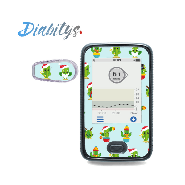 Dexcom G6 Receiver Sticker & 1 Transmitter Sticker - Christmas Cactus Blue