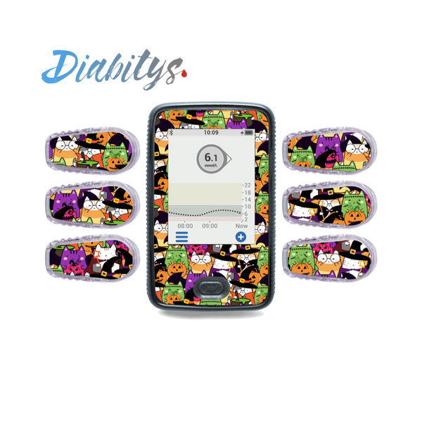 Dexcom G6 Receiver Sticker & Six Transmitter Stickers - Halloween Kawaii Cats