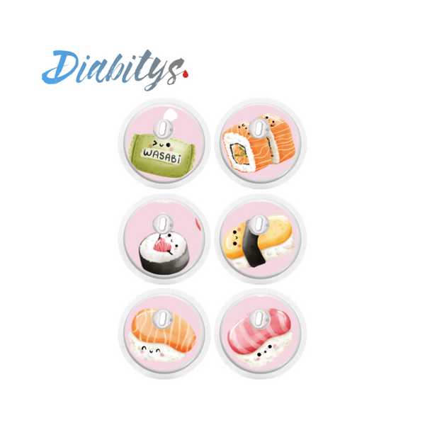 Freestyle Libre 3 Sensor 6 Pack of Stickers - Sushi Pink