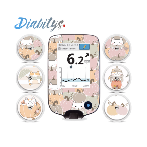 Freestyle Libre 1/Libre 2 Reader Sticker and 6 Sensor Stickers - Autumn Kawaii Cats