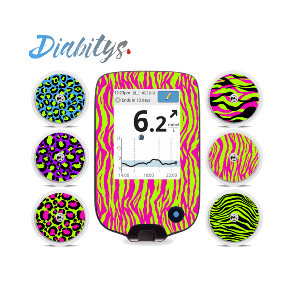 Freestyle Libre/libre 2 Reader Sticker and 6 Sensor Stickers - Neon Safari Stripe