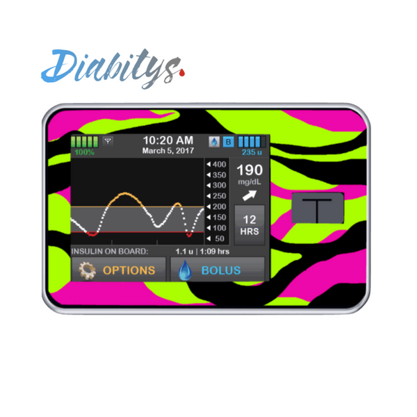 T:slimx2 Insulin Pump Sticker - Neon Safari Multi Stripe