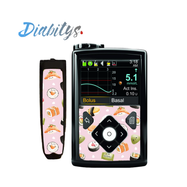 Medtronic 640g, 670g or 780g Insulin Pump Front & Clip Sticker - Sushi Pink